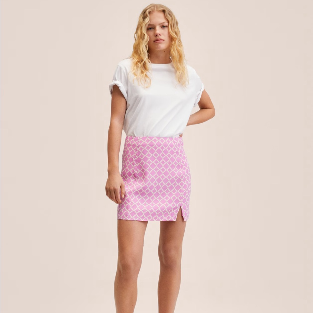Mango Size Medium M Pink Geometric Women's Skirt Mini Skirt Slit